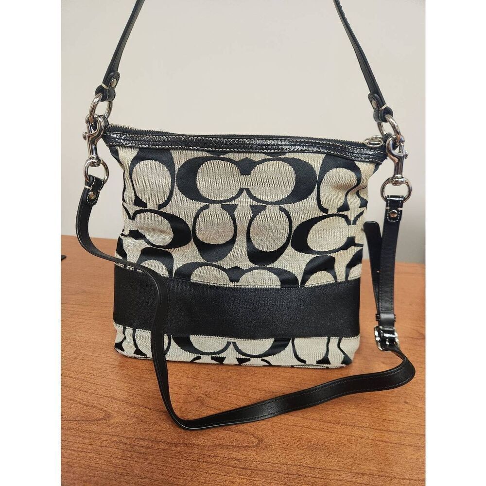Coach 2008 Cursive Creed Limited Edition Signature Stripe Canvas & Leather Tote